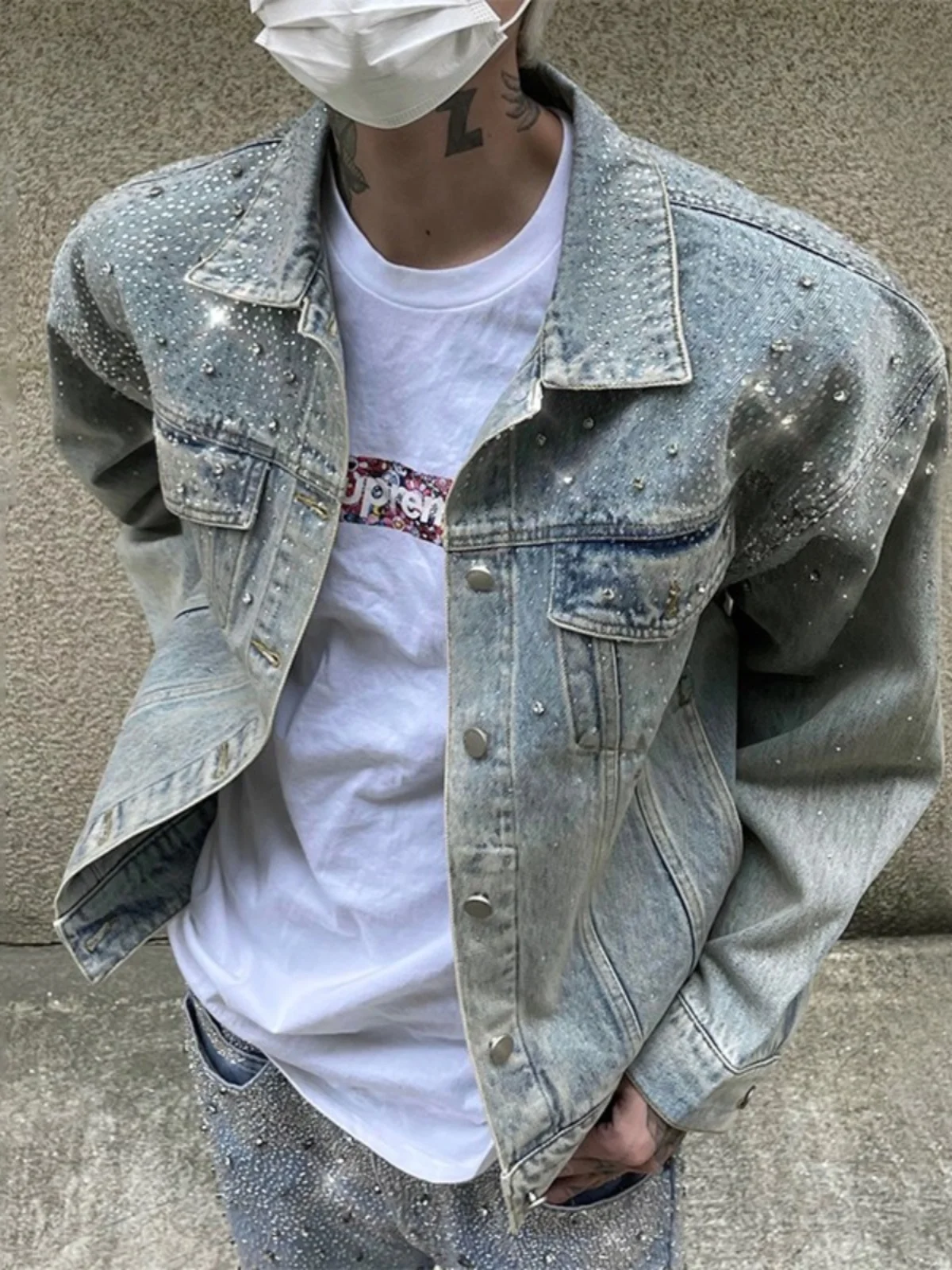 

Весна-Осень 2024: Куртка-оверсайз из денима с эффектом «водяного алмаза» для мужчин и женщин, повседневная, в стиле High Street, однотонная, с воротником, молодежная мода