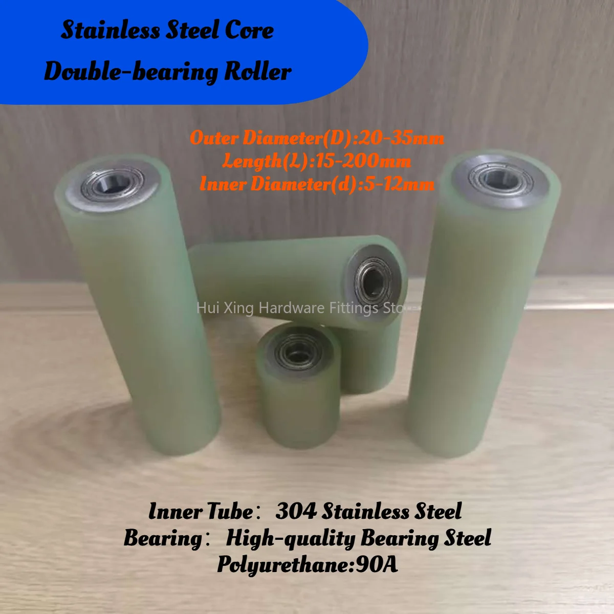 Stainless Steel Core Polyurethane 90A Driven Wheel/ Double Bearing Roller Non Powered Drum / Packaging Machine Conveyor Wheel