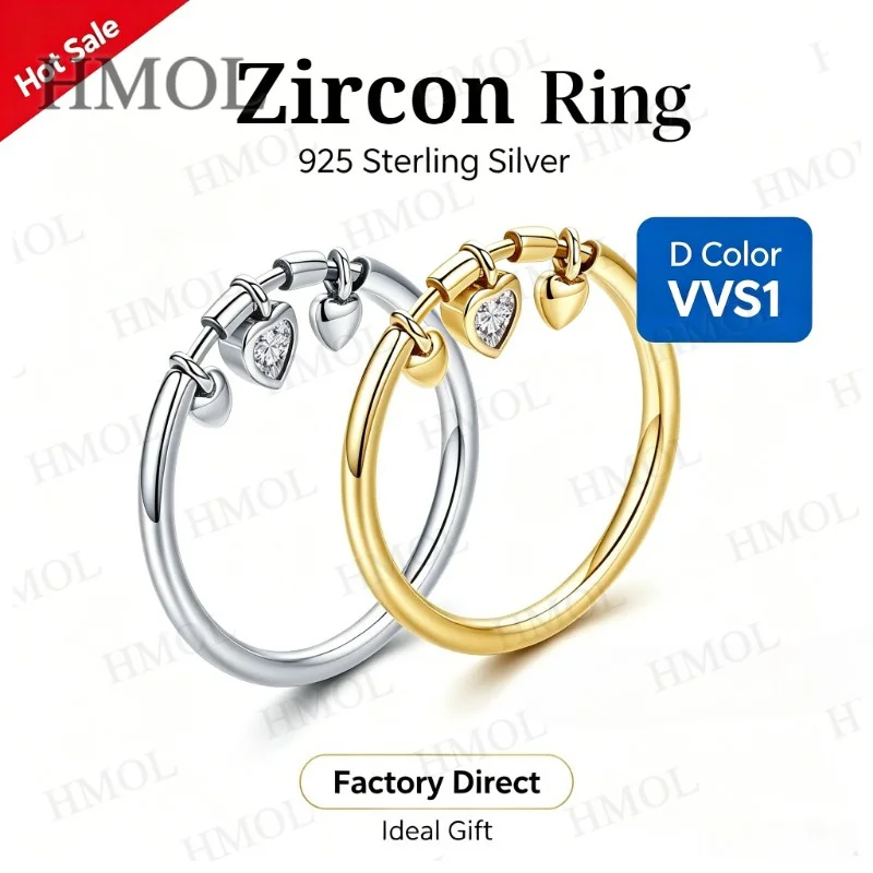 5A Cubic Zirconia Ring Heart VVS1 Clarity 925 Sterling Silver Hypoallergenic Commute Wear Fine Jewelry for Women Wholesale