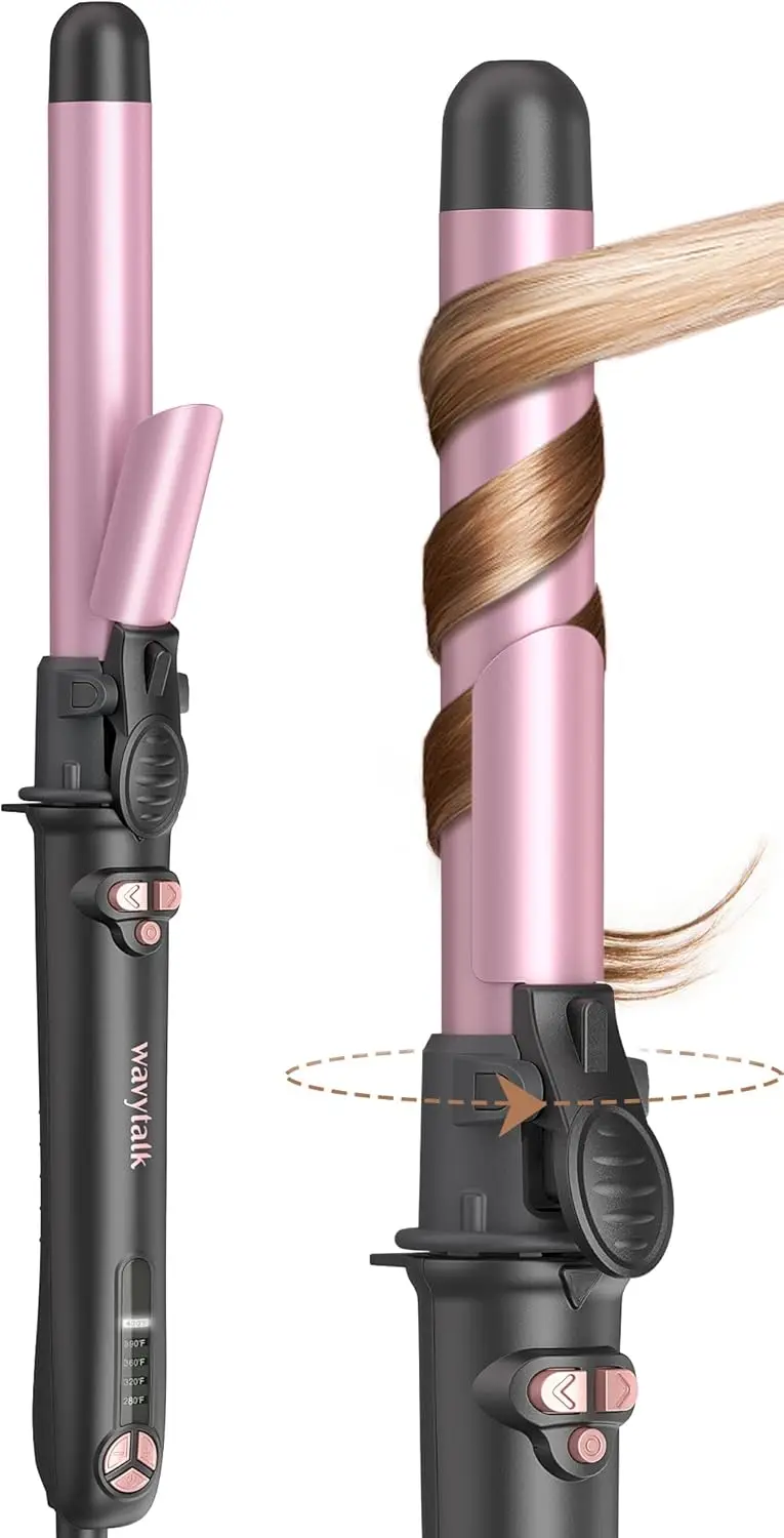 Rotating Curling Iron - Get Effortless Waves with Self Rotating Barrel up to 430°F with Home Button, Dual Voltage, Rose Gold