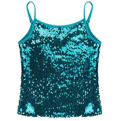 Sequins Glitter Cami Crop Top Womens Sleeveless Patchwork Tank Top Slim Fit Sparkly Dance Shirt for Pole Dancing Club Party