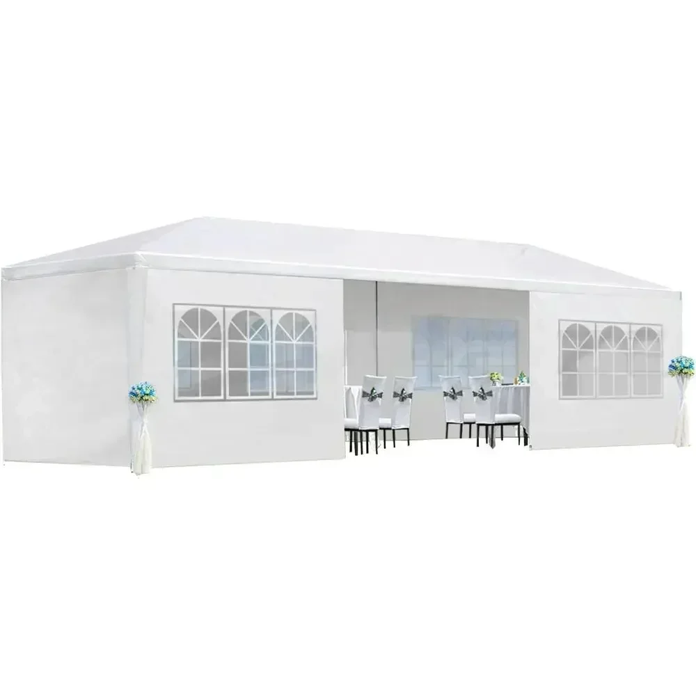 Sturdy 10x30 Outdoor Party Tent with 6 Detachable Sides & Waterproof PE Roof for Weddings and Events