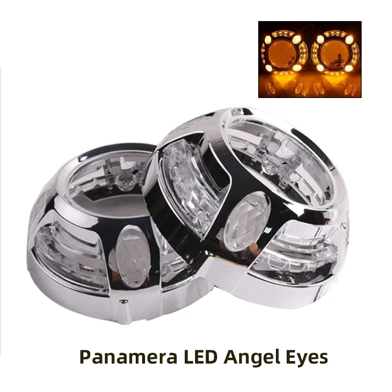 

3 inch Panamera LED Angel Eye Shroud Cover White Dual Colors Masks for HID Xenon Lens Bi Led Projector Lens Car DIY Accessory