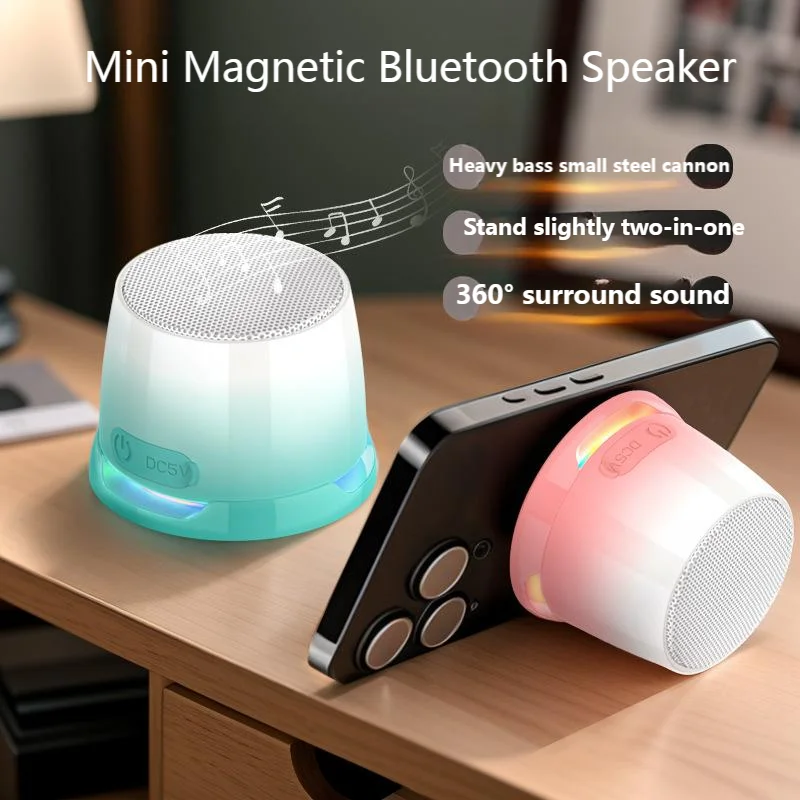 

Mini Bluetooth Speaker Mobile Phone Holder 2-in-1 Magnetic Attraction Design 360 ° Surround Sound Effect Portable Sound Box