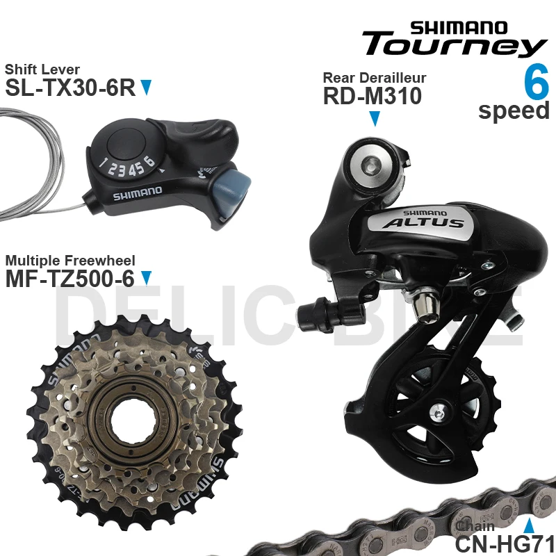 SHIMANO TOURNEY 3x6 3x7 Speed Groupset include SL-TX30 Shifters RD-M310 Rear Derailleur MF-TZ500 Cassette Sprocket CN-HG71 Chain