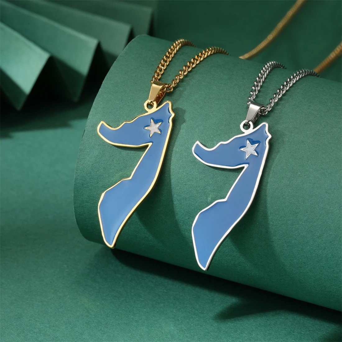 EUEAVAN Enamel Africa Somalia Map Necklaces Women Stainless Steel Somali Country Flag Pendant New Fashion Party Jewelry Gift