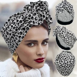 2023 Leopard Printed Women's Turban Cap Cotton Lady Twisted Head Wraps French Retro Female Bonnet Hat Female Hair Cover Beanies