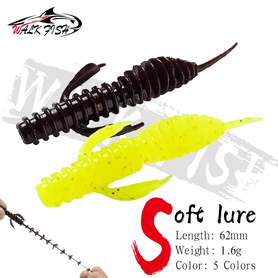 WALK FISH 12 Stück 1,5g 6,2cm Weiche Köder Plastik-Larven Schwimmende Swimbaits Silikon-Wurm Angelköder Künstliche Falschköder für Süßwasser