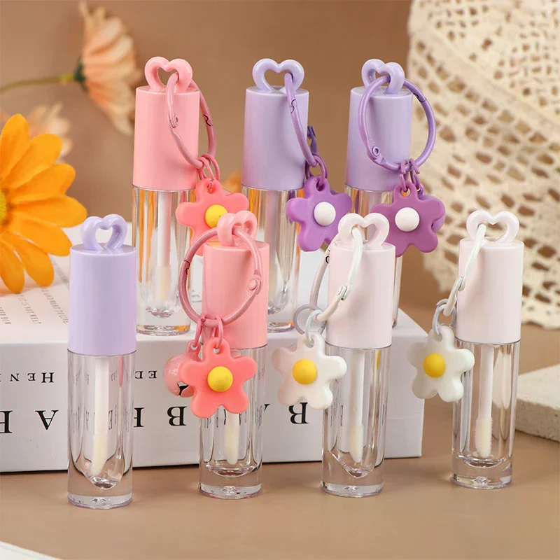 

2.5ml Pink Heart-shaped Lip Enamel Tube With Keychain And Brush Rod Lip Gloss Tube Empty Bottle Lips Glaze Container Makeup Tool