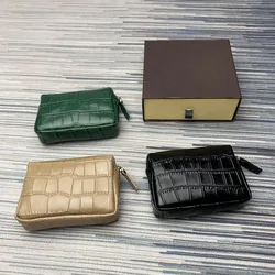Genuine leather for women's Mini coin purse Top luxury change bag portable cowhide crocodile leisure coin storage Zipper wallet
