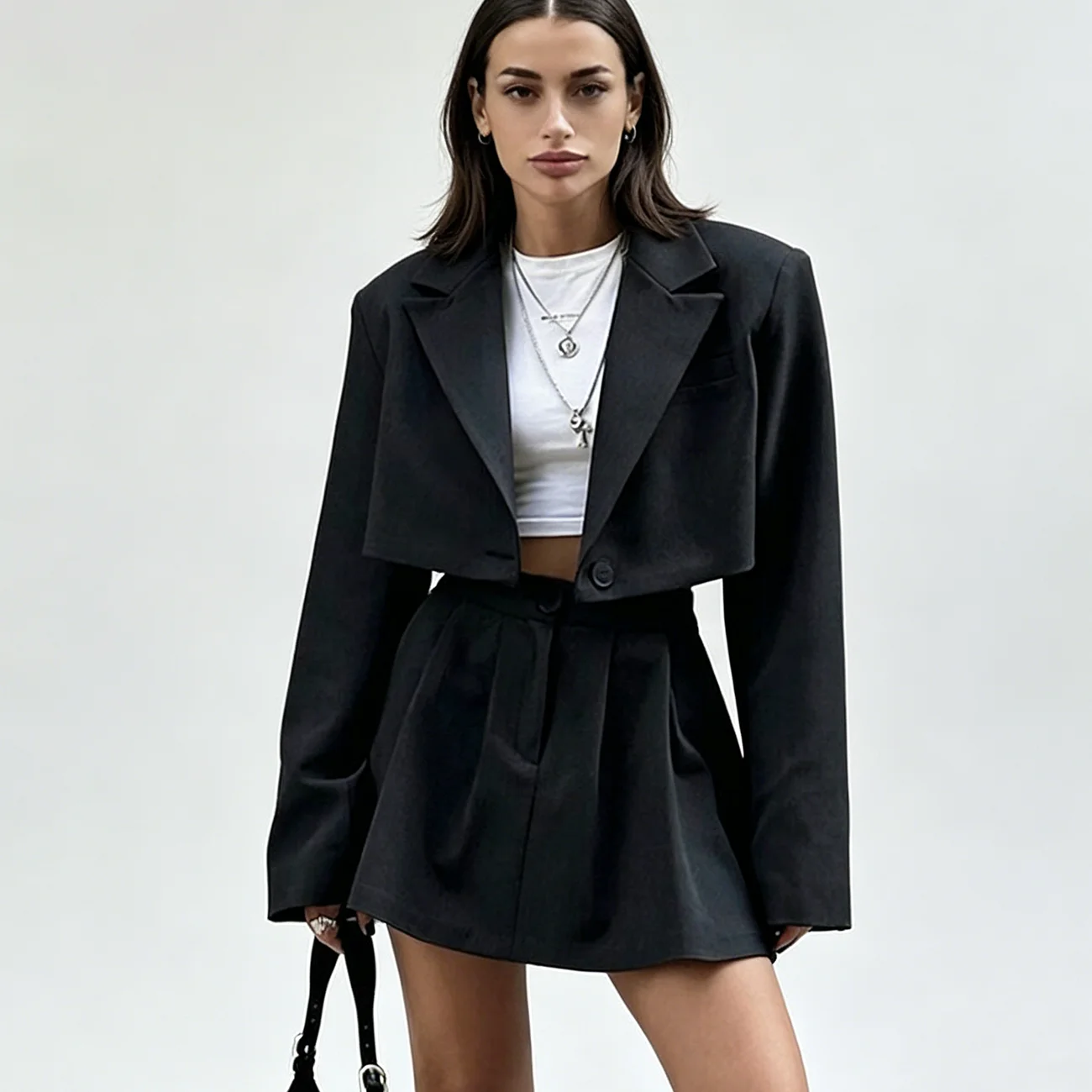

WXOY Women Two Piece Outfit Short Blazer Jacket High Waist Pleated Mini Skirt Set Elegant Office Lady Business Casual Suit