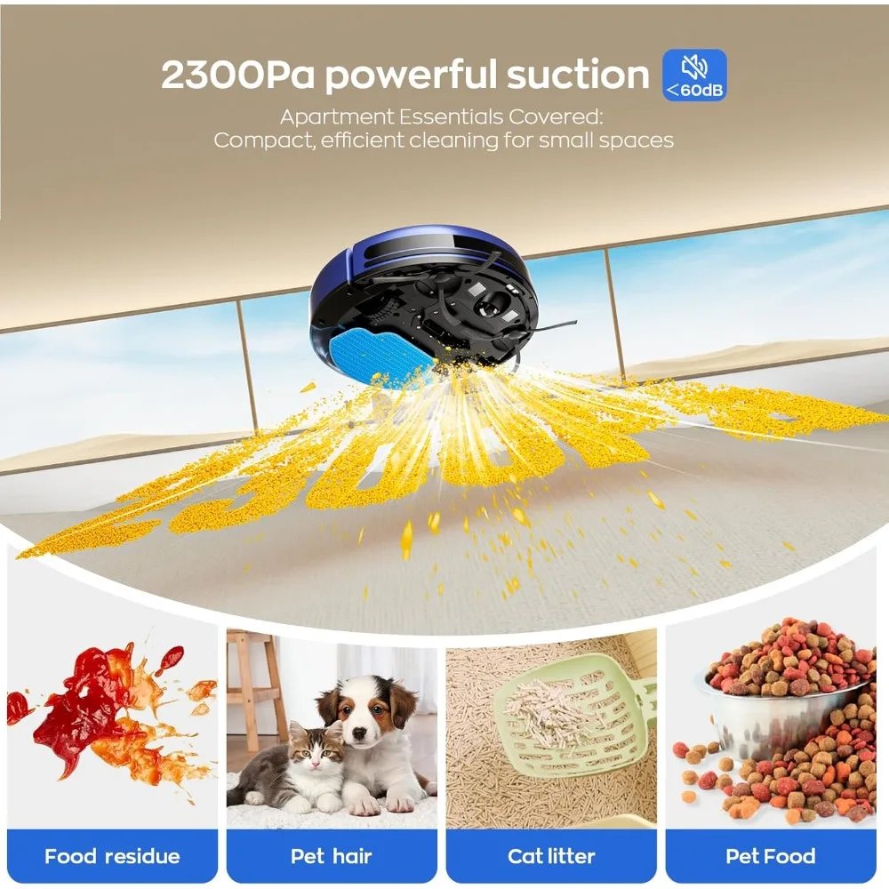 Robot Vacuum and Mop Combo, 2-in-1 Mopping Robot Vacuum Cleaner with 2300Pa Suction, 2.87'' Slim Design, Wi-Fi/App/Voice Control