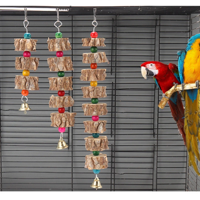 Crisp Bell Wood Pretty Hanging Pet Parrot Chew Toy Disassemble Hook Harmless Anti-fade Bird Toy Disassemble Hook Cage Decoration