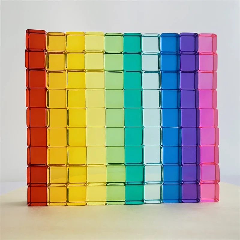 Lucent Cubes Building Blocks Stacking Toy Rainbow Translucent Cubes Acrylic Blocks Learning Color Sorting Toys for Children Gift