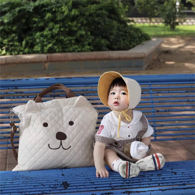 Diaper Bags Large Capacity Cartoon Bear Cotton Portable Travel Maternity Mommy Bag Women Handbag