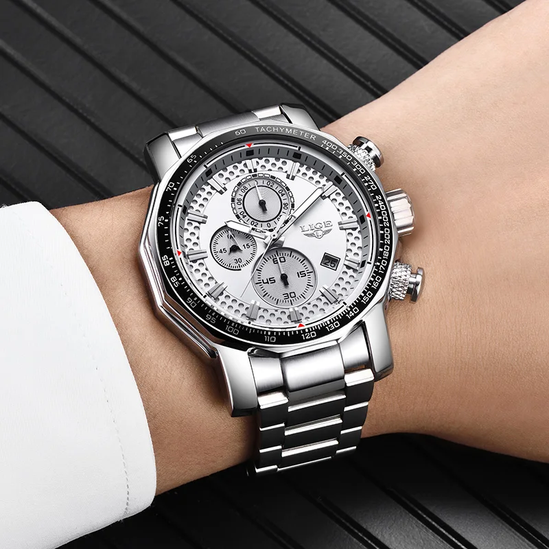 Man Watch LIGE Luxury Stainless Steel Mens Watch Male Military Sport Waterproof Big Watches Men Quartz Clock Relogios Masculino