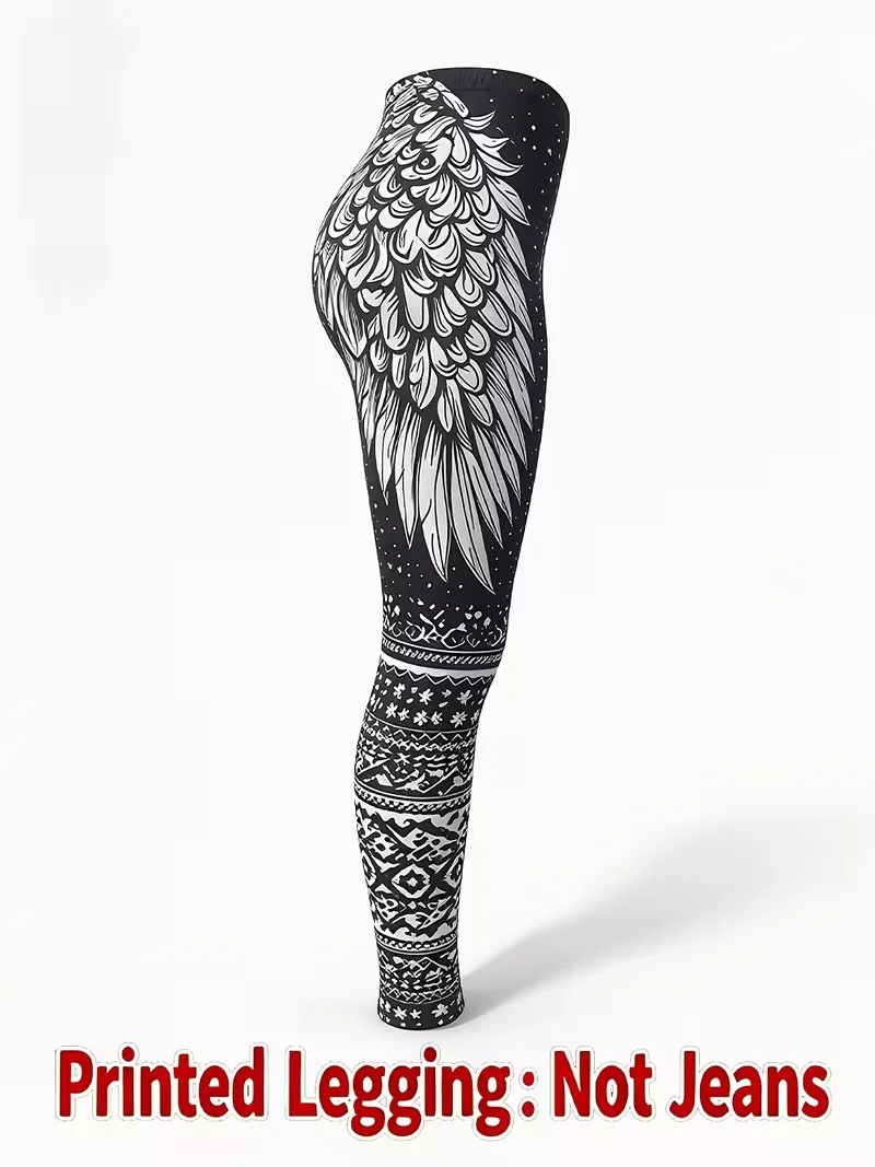 2D Digital Print Viking Style Leggings, Fitness Yoga Sports Pants