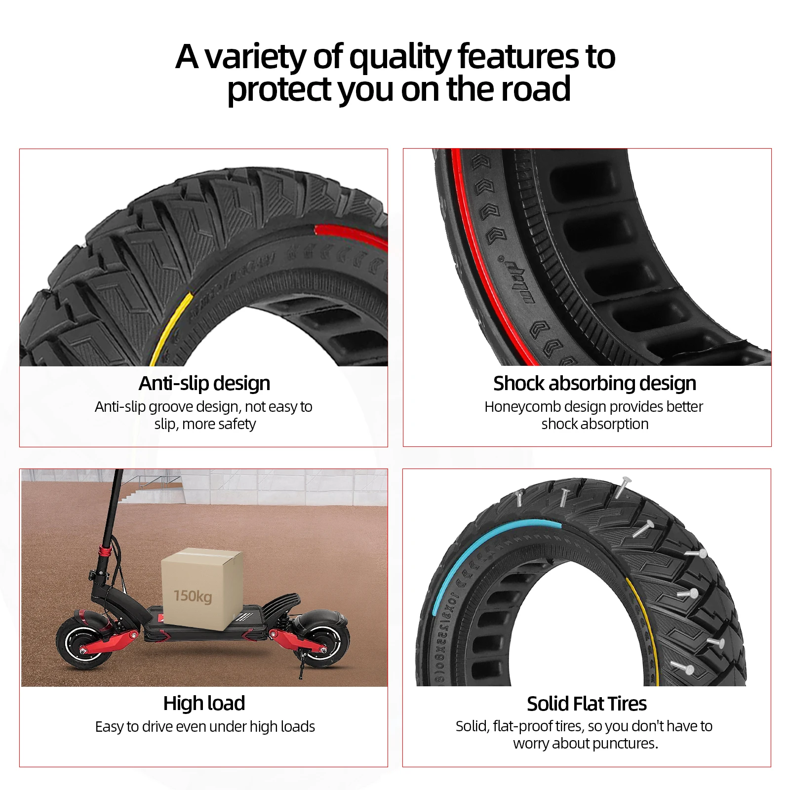 Ulip-10 Inch Off-Road Solid Tire, 255x80 (80/65-6) Tire for Zero 10X, KUGOO M4 Pro, Kaabo Mantis 10 Electric Scooter Tires Parts