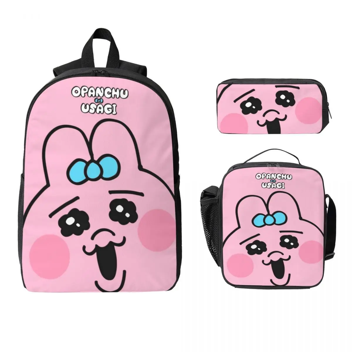 3Pcs Opanchus Cute Usagis Bunny School bags Set for Boy Girl Pen Bags Backpack Sets with Lunch Box For School Students Knapsack
