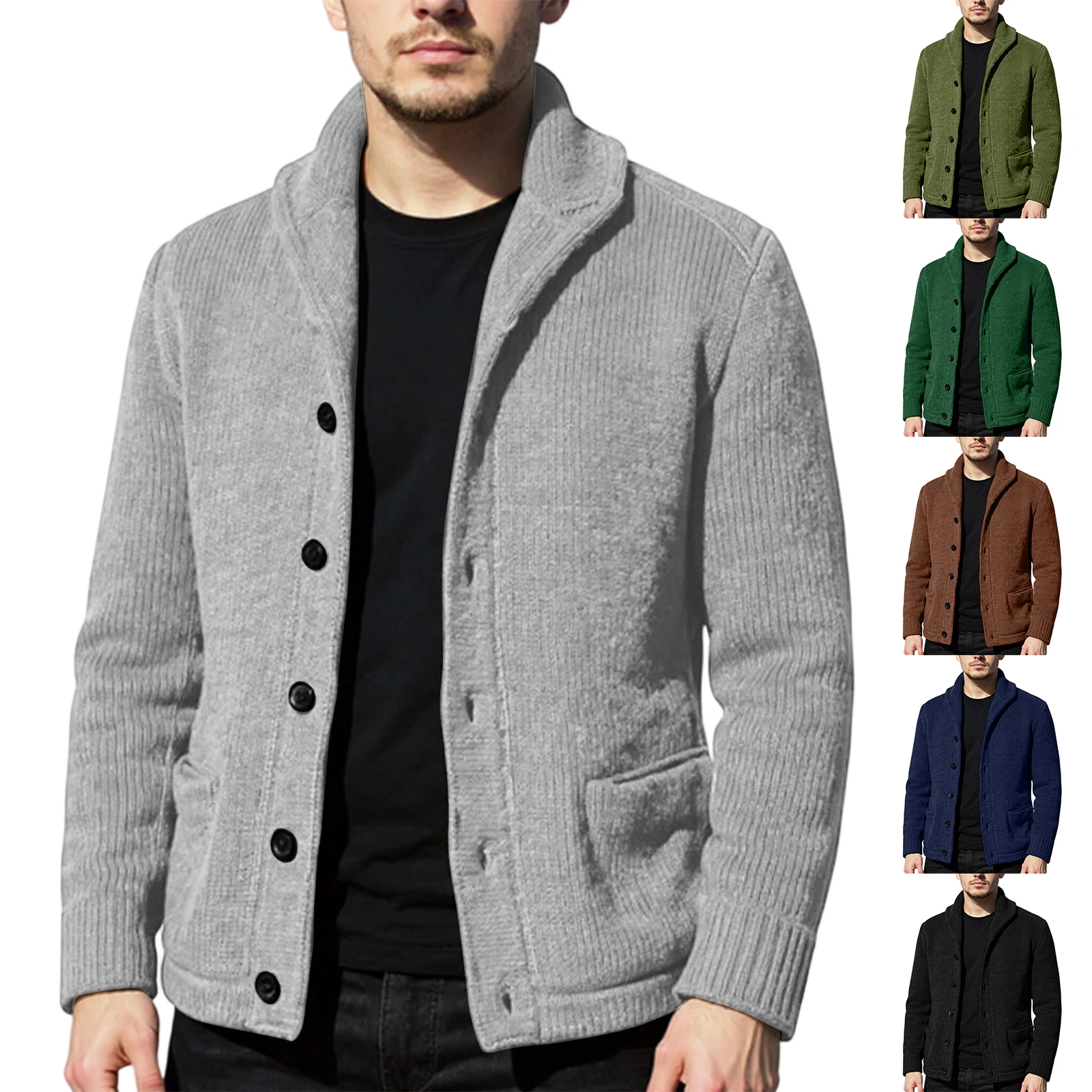 

Men's Cardigan Autumn Winter Knitted Coat Casual Shawl Long Sleeved Solid Color Button Up Jacket Cardigan With Pockets