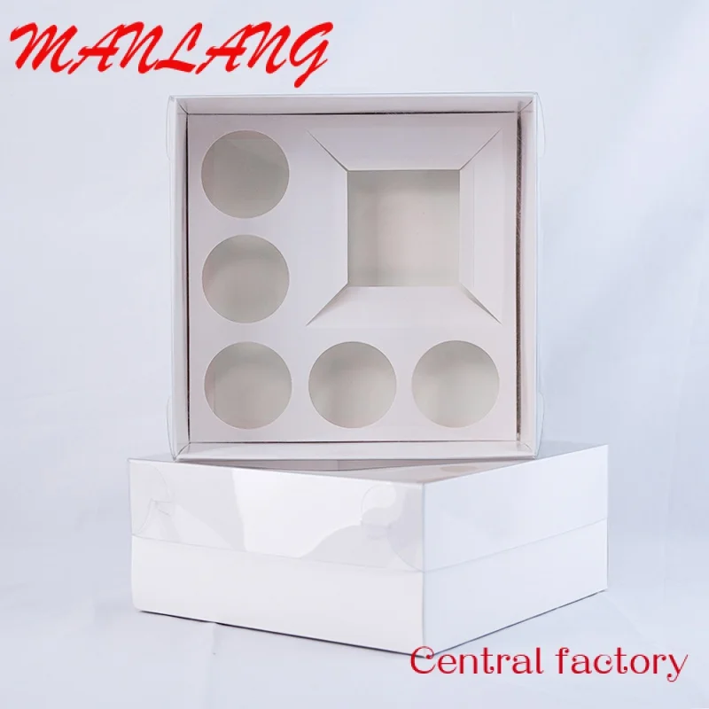 Custom  Dessert Cake And Cupcake Integrated Box With Transparent Cover Pastry Packaging Boxes