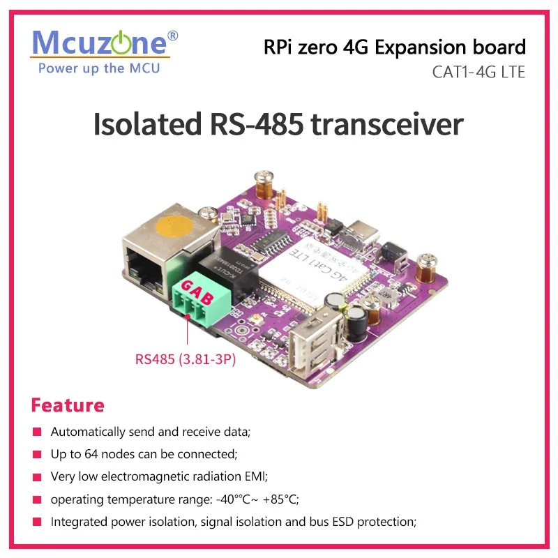 الموديل: RPi0_RS485CAT1، Zero CAT1 4G LTE ولوحة توسيع إيثرنت 100 ميجابت في الثانية لـ Raspberry Pi Zero/zero W H/ZERO2 W، USB HUB، RS485