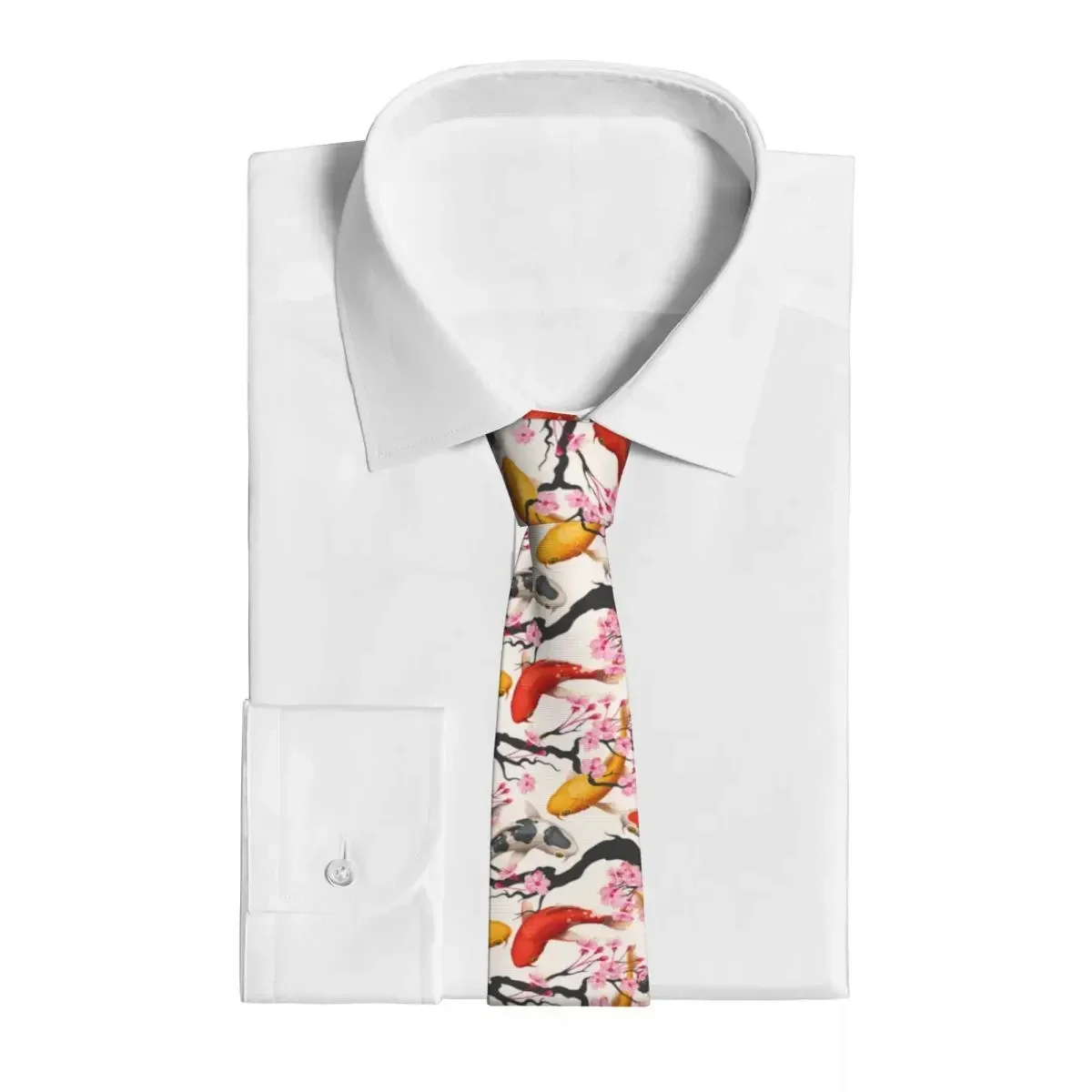 Corbata clásica de seda para hombre, corbatas para boda, fiesta, negocios, corbata de cuello para adultos, corbata informal con patrón de cereza Koi Fish y Sakura