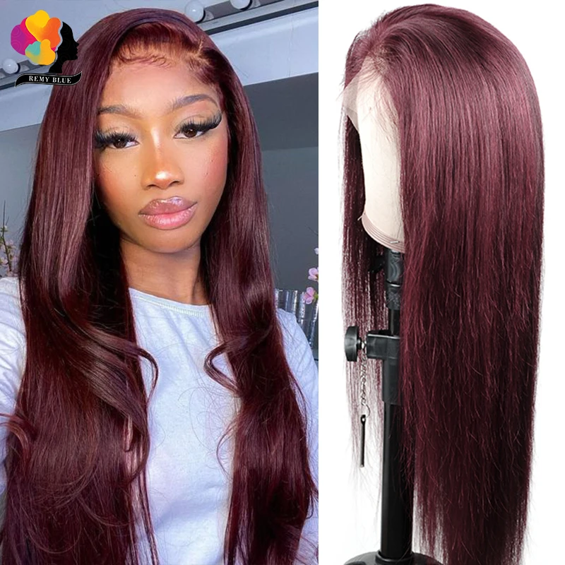 Peruvian Straight Hair 13X6 Lace Frontal Wig Human Hair Wigs 99J Dark Burgundy Pre-Plucked 180% Remy Human Hair Lace Front Wigs