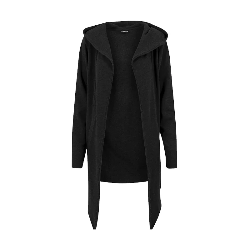 New Men Hooded Cardigan Cloak Coats Solid Color Turtleneck Zipper Streetwear Ponchos Fashion Casual Men Long Trench Streetwear