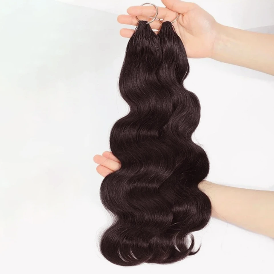 Marrón chocolate plumas crochet cabello humano body wave extensiones doble draud nudos milagros crochet 100% cabello humano 3