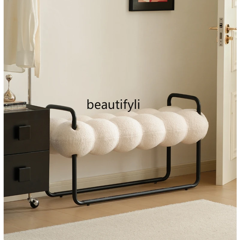 

Nordic Cream Style Hallway Shoe Changing Stool Light Luxury Household Long Stool Small Apartment Cloud Stool