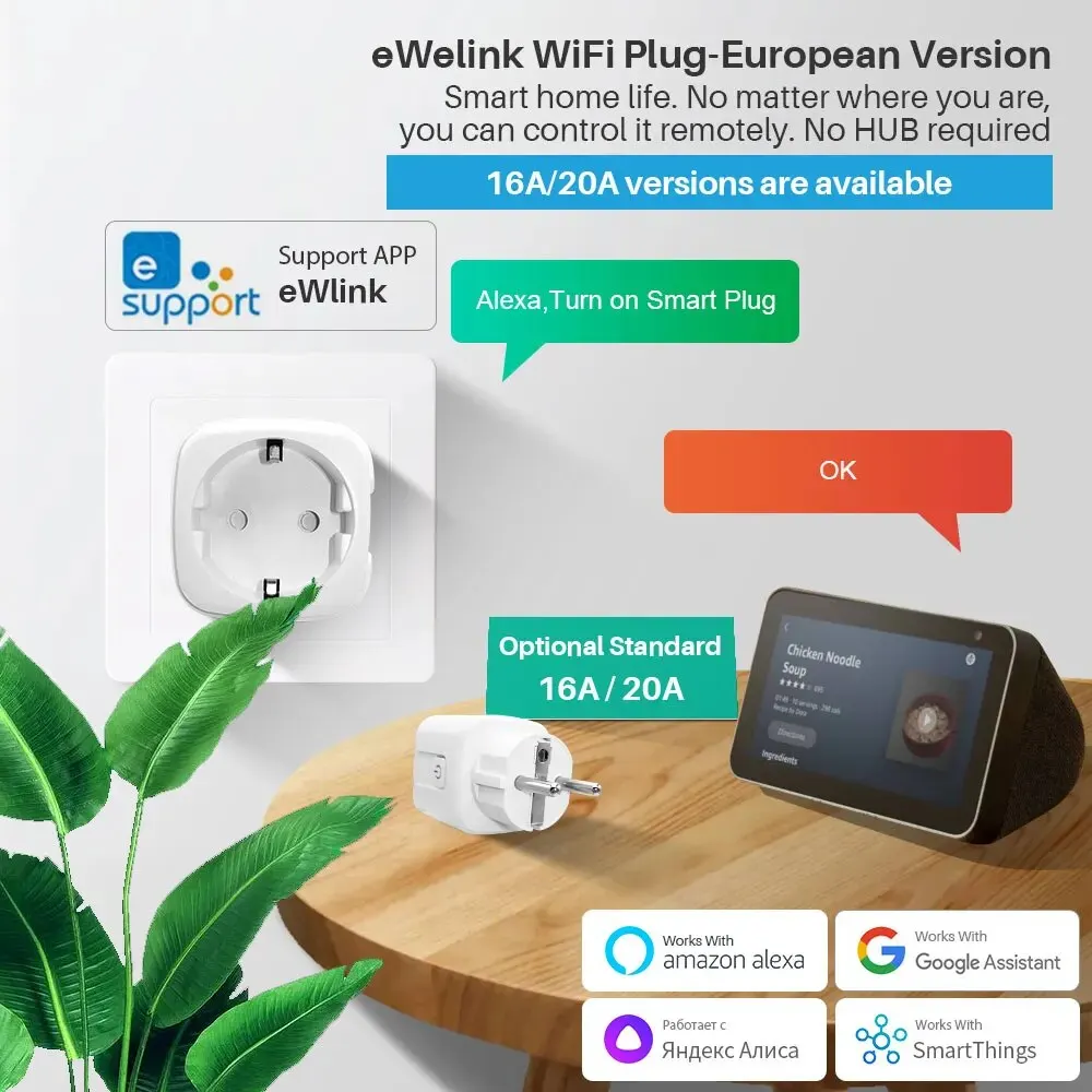 EWelink 16A/20A Smart Plug WiFi presa ue con funzione di temporizzazione del Monitor di alimentazione supporto Alexa Google Home Alice SmartThimgs