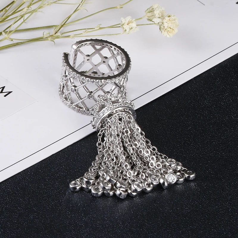 Luxury Royal Tassel Crown Rings For Women With Top Quality Cubic Zircon Adjustable Tassel Ring bague femme AR014