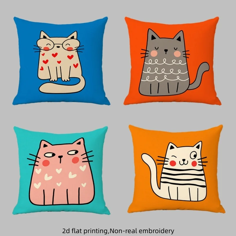 

4 шт. милых и забавных наволочек с цифровой печатью в кошачьем стиле, из короткого плюша, подходят для гостиных, спален, диванов, чехлы для декоративных подушек.