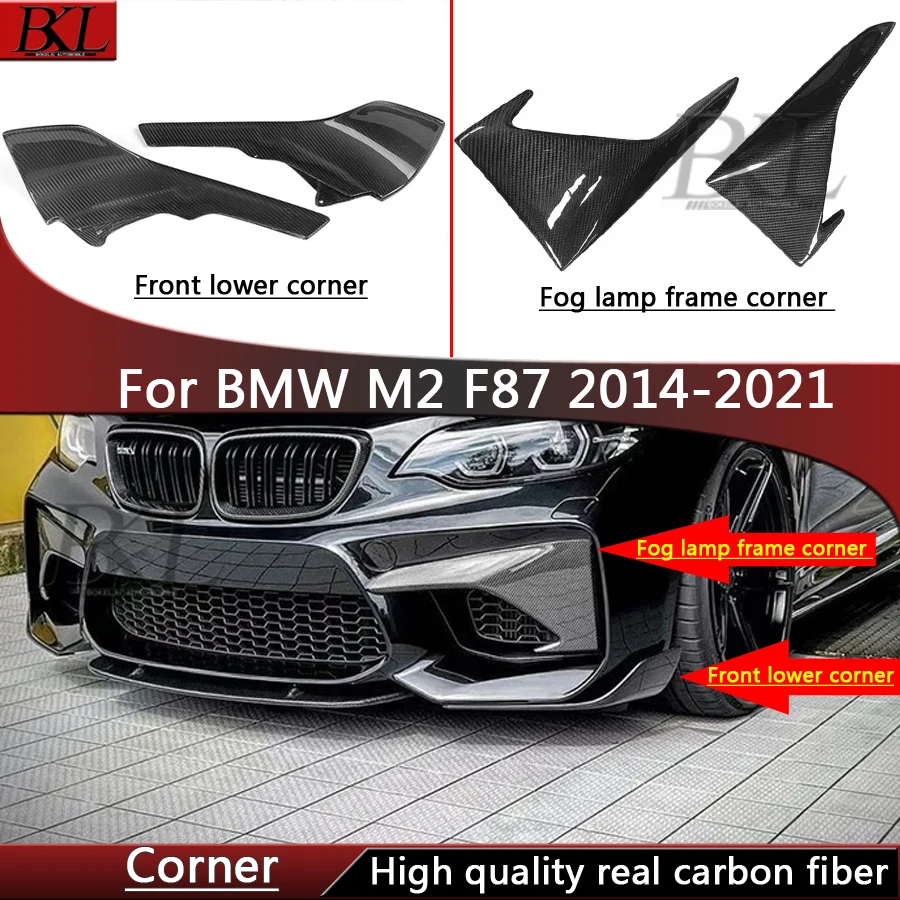 

For BMW M2 F87 2014-2021 Carbon fiber corner wrap car front bumper splitter corner fog lamp frame trim cover front chin body kit
