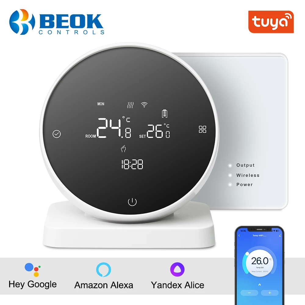 Beok Wireless Thermostat for Gas Boiler Tuya Smart WIFI Temperature Controller with Receiver Battery Thermoregulator Alice