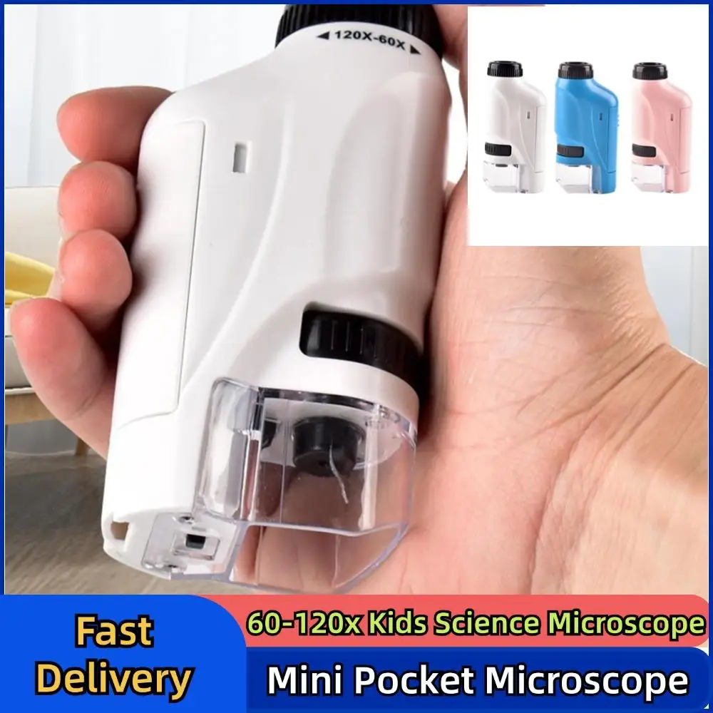 Mini Pocket Microscope Handheld Microscope Kit 60-120x Lab Handheld Microscope With LED Light Biological Kids Science