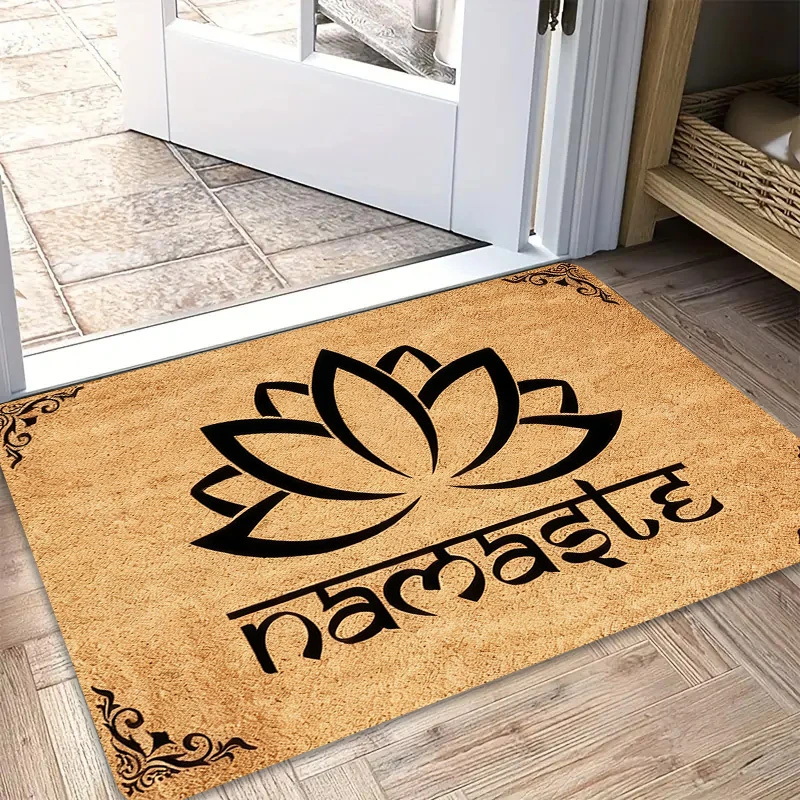 VIKAMA Lotus Zen Door Mat Non-Slip Machine Washable Floor Mat Bedroom Kitchen Carpet Yoga Studio Meditation Room Home Decoration