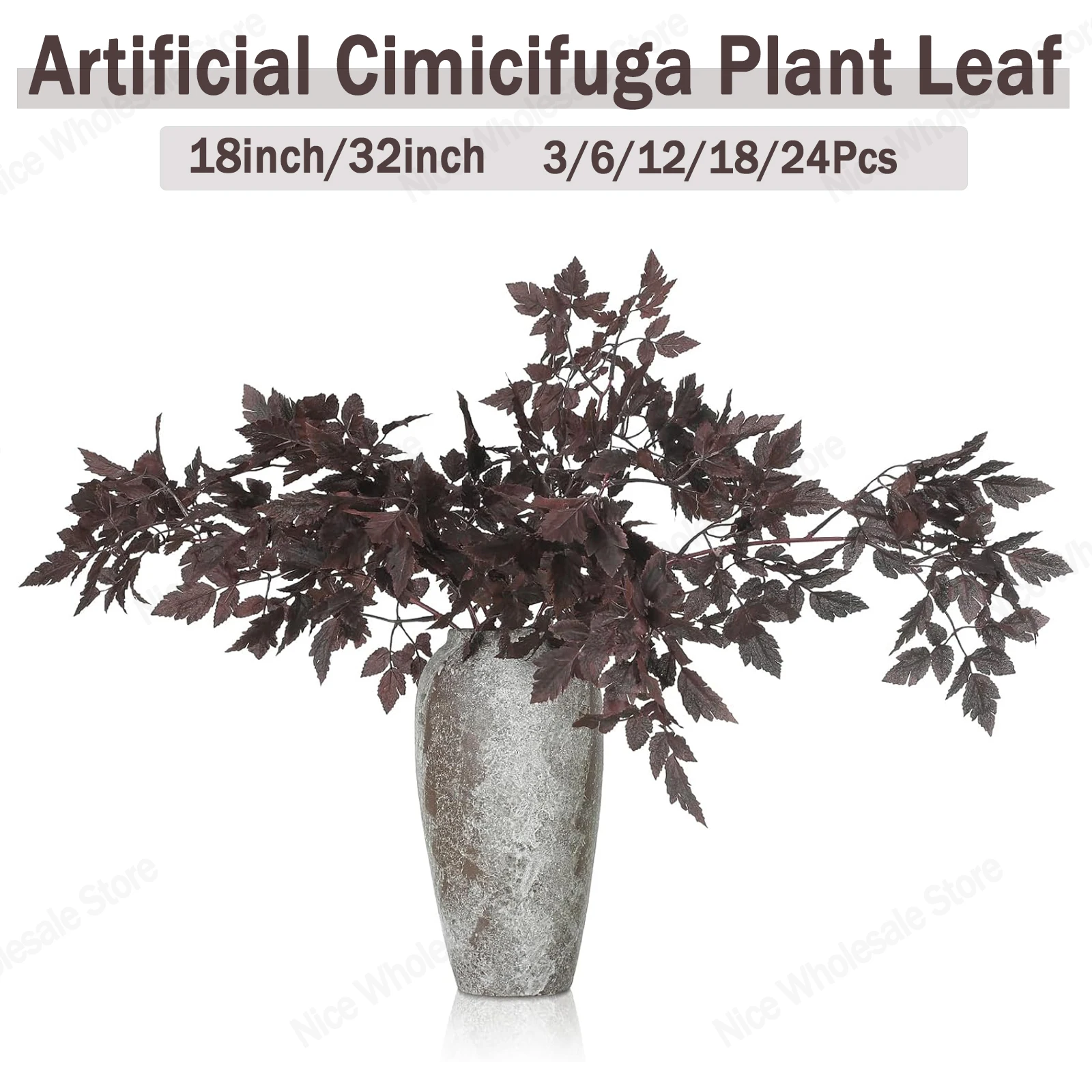 18-32inch Artificial Cimicifuga Ramosa Leaves Fall Floral Stems Plum Branch for Halloween Home Vase Wedding Garden Table Decor