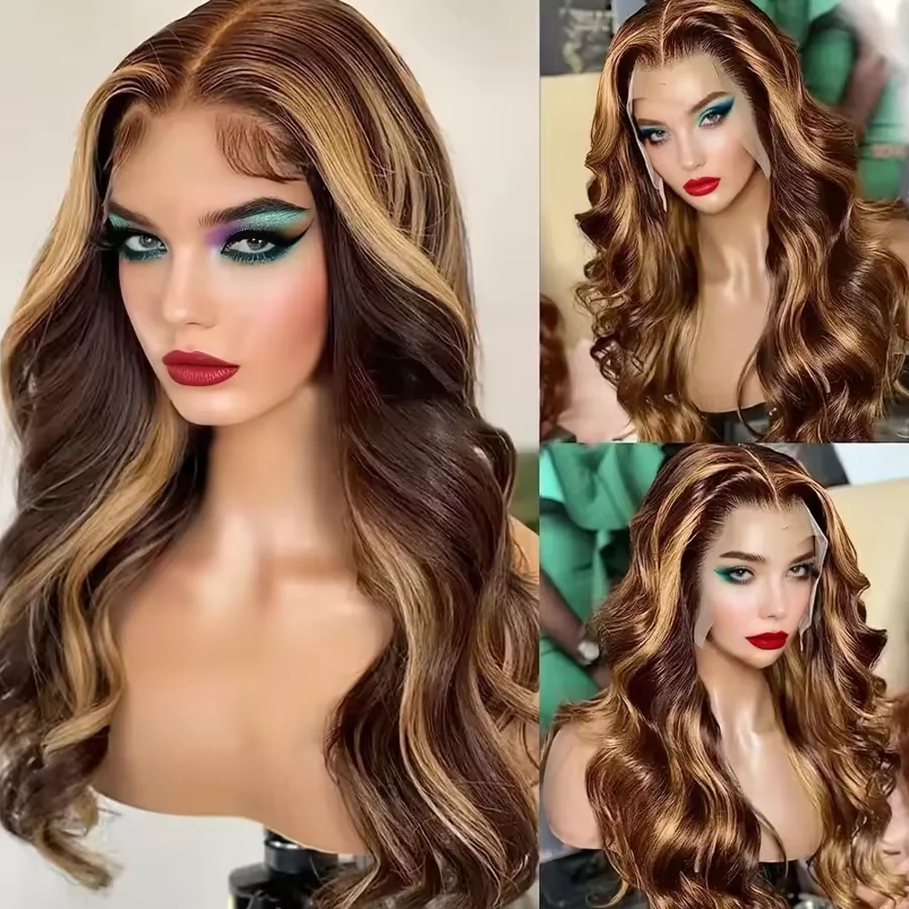

P4/27 Highlight Body Wave 13×4 HD Парики фронта шнурка Человеческие волосы Медовый блондин Цветные 5x5 Бесклеевые парики из человеческих волос для женщин Выбор