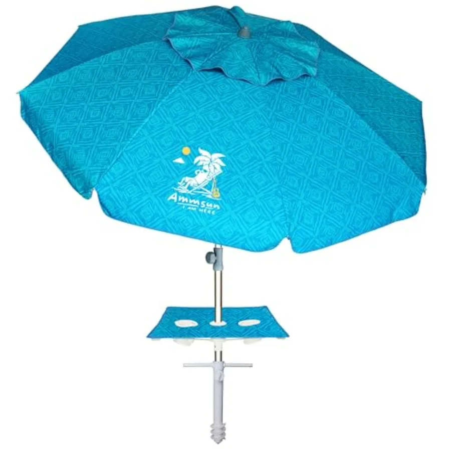 

Beach Umbrella with Sand Anchor and Table Tray, Portable Heavy Duty 6.5ft Sun Outdoor Umbrella, UV 50+ Protection, Carry Bag fo