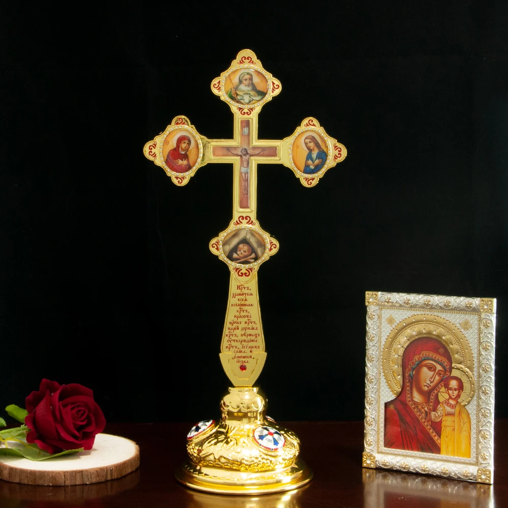 HTISOK Realistic Cross Orthodox Cross Religious Gift Gold Plated Metal Alloy Cross Passion Jesus Holy Image Prayer Cross