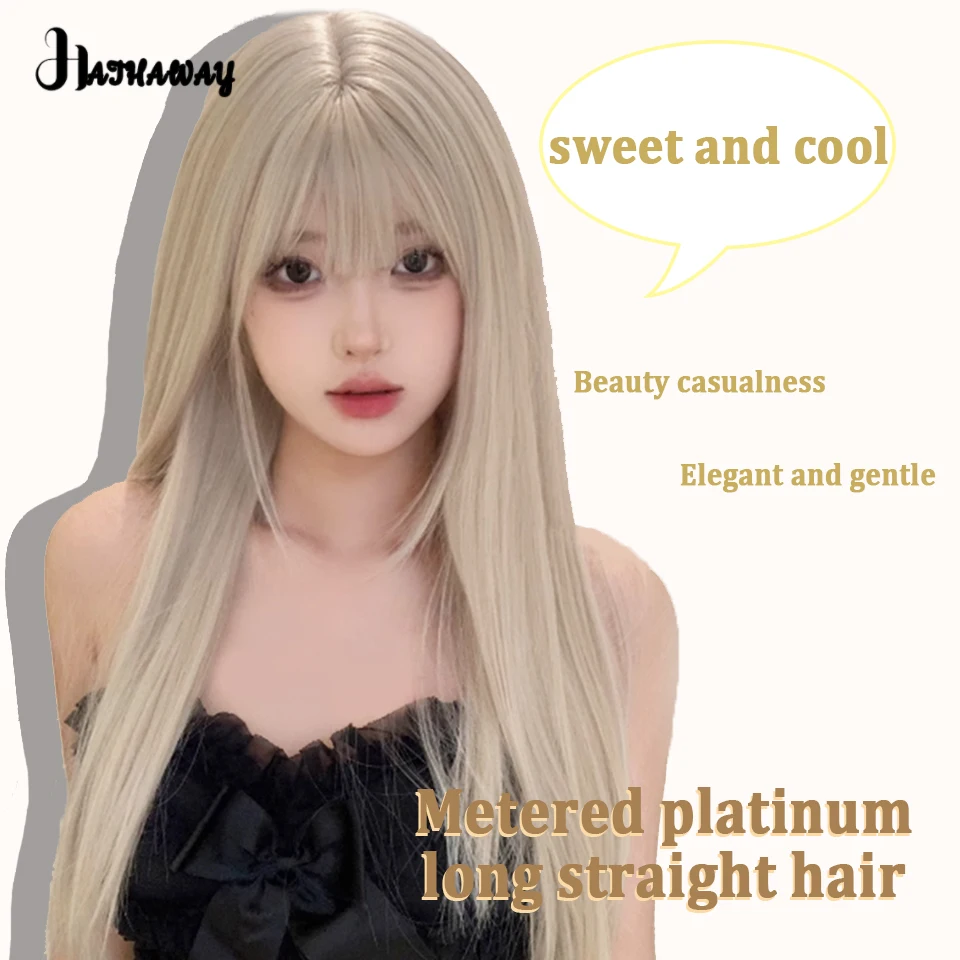 24 Inch Long Straight Hair Female Synthetic Blonde Hair Lolita Cosplay Wig Full Head Holiday Activities Commuting Daily Wear Wig