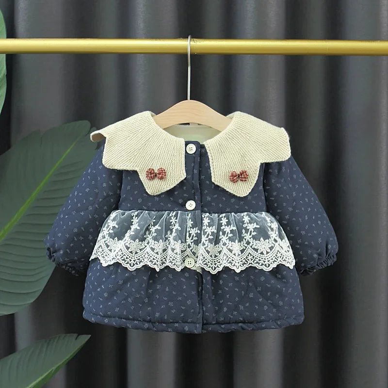 القطن معطف دمية طوق الدانتيل تقسم الصوف اصطف سترة 3 اللون الشتاء طفلة 80-120 سنتيمتر الاطفال ملابس خارجية دافئة #3