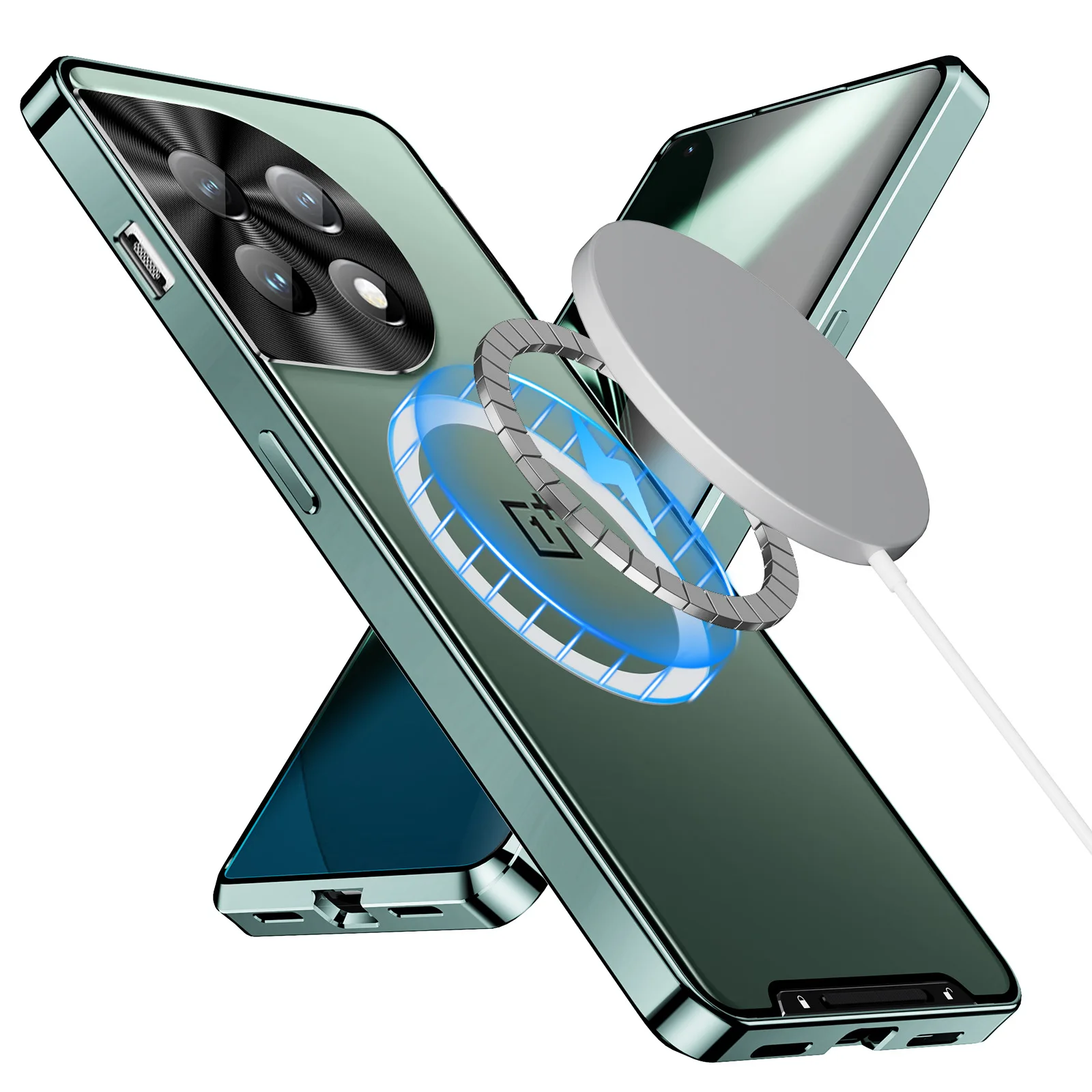حافظات Magsafe المغناطيسية لهاتف Oneplus 13 12 11 من سبائك الألومنيوم المعدنية والزجاج غطاء خلفي رفيع للغاية لهاتف Oneplus 11