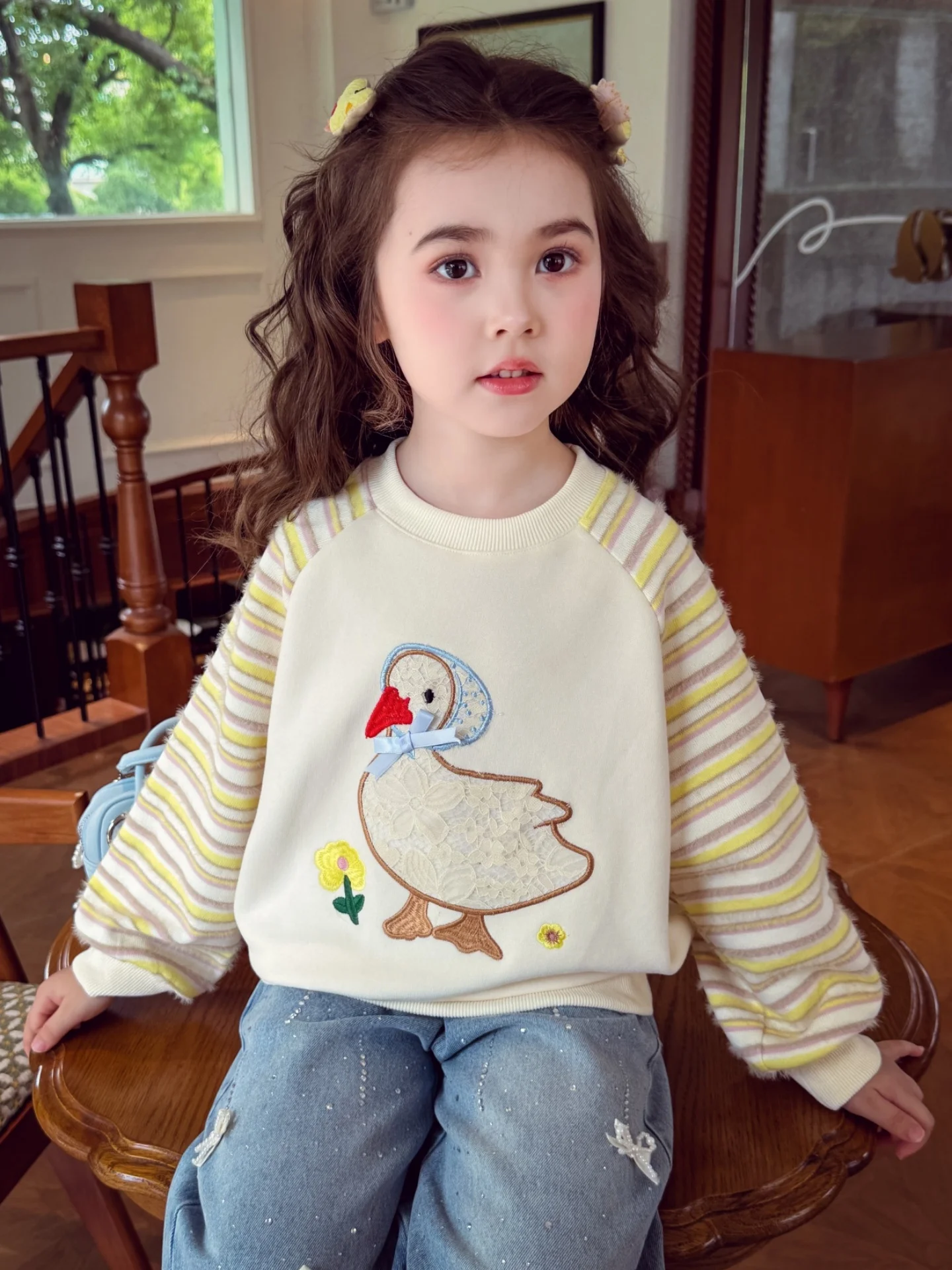 mimihello-女の子用スウェットシャツ-ラウンドネック-カジュアル-ルーズフィット-秋服-子供用-おしゃれ-長袖-tシャツ-キッズ用