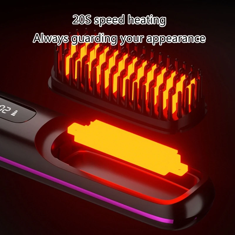 فرشاة تمليس الشعر، مشط عملي للشعر، تسخين سيراميك كهربائي، مشط شعر مستقيم قابل لإعادة الشحن