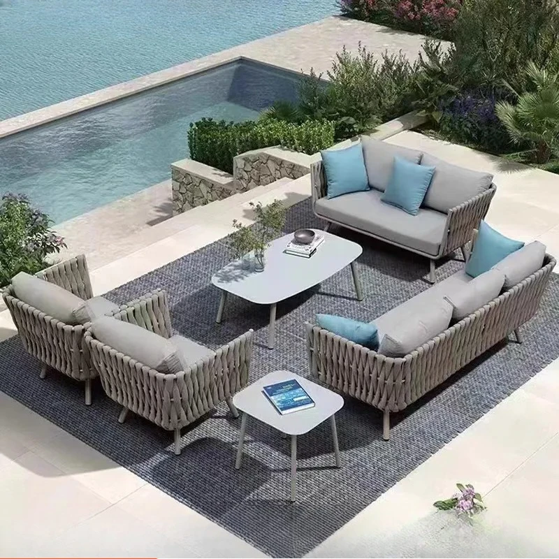 Outdoor Patio Furniture Set Rattan Sofa Combination for Villa Courtyard Balcony Weather Resistant Leisure Seating Arrangement