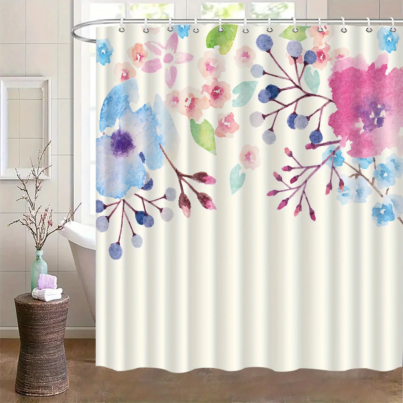 

Elegant Oil Painting Style Flower Stamen Shower Curtain – Vibrant Floral Design, Polyester with Hooks, Machine Washable