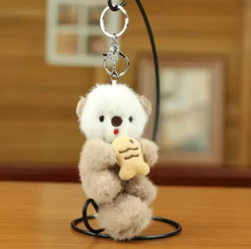 Lindo llavero de lontras de felpa con forma de pez, llaveros de mochila elegantes, bolso escolar de animales encantadores, llavero, billetera, colgante, juguete, regalo para estudiantes
